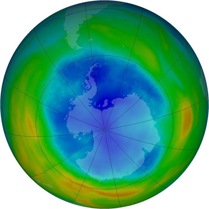 Antarctic ozone map for 17 August 1992